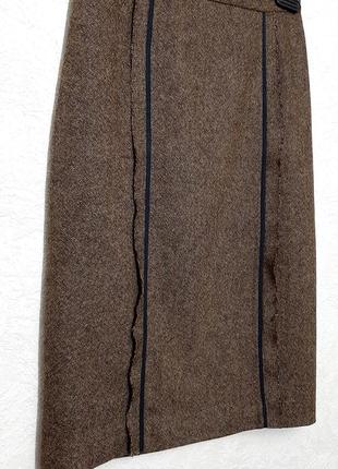 Oggi брендовая юбка коричневая тёплая прямая твид шерсть вискоза осень зима весна миди женская5 фото
