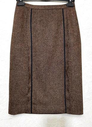 Oggi брендовая юбка коричневая тёплая прямая твид шерсть вискоза осень зима весна миди женская7 фото