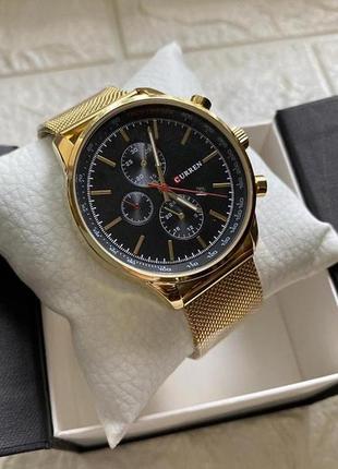 Чоловічі наручні годинники curren металеві золотисты в коробці