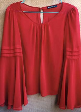 ❤️ червона шифонова блуза з широкими рукавами, червона легка прозора блуза atmosphere