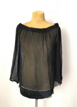 Шелковая полупрозрачная черная блуза от sportmax (max mara), размер m-l-xl