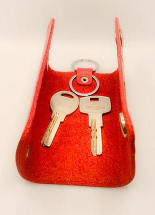 Шкіряна червона ключниця.5 фото