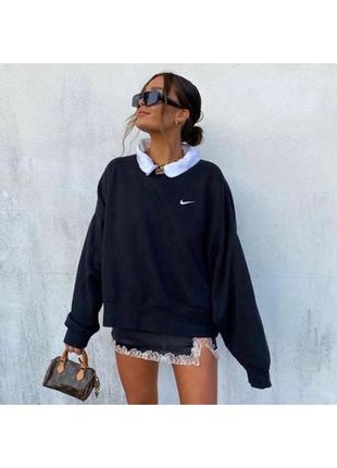 Женский oversize свитшот nike с логотипом на груди найк кофта на флисе размер оверсайз цвет черный
