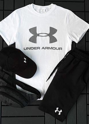 Летний трикотажный спортивный костюм under armour футболка шорты кепка комплект