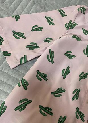 Розовая рубашка с коротким в принт кактусы4 фото