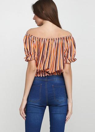 Блуза разноцветная в вертикальную полоску полосатая с открытыми плечами вискоза c&a2 фото