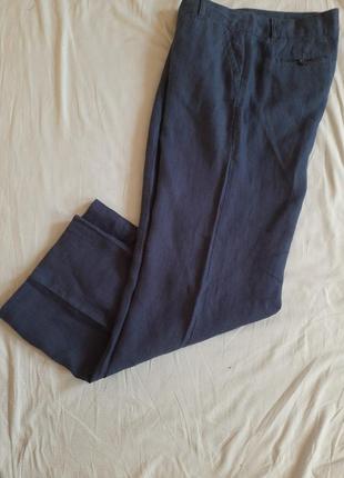 Льняные штаны прямые брюки в базовом синем цвете с карманами5 фото