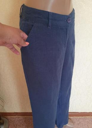Льняные штаны прямые брюки в базовом синем цвете с карманами2 фото