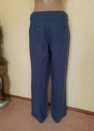 Льняные штаны прямые брюки в базовом синем цвете с карманами3 фото