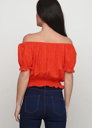 Блуза красная оранжевая в мелкий горох горошек с открытыми плечами вискоза c&a4 фото