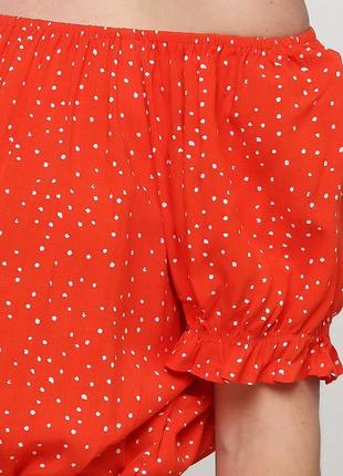 Блуза червона помаранчева в дрібний горох горошок з відкритими плечима віскоза c&a3 фото