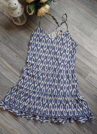 Натуральный легкий летний сарафан с помпончиками платье хлопок р.s/m4 фото