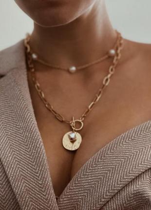 Двойная цепь с жемчугом