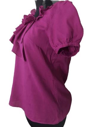 Винтажная блуза хлопковая с рюшами great plains розовая футболка рукава фонарики фуксия5 фото