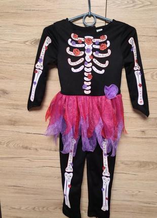 Детский костюм, платье скелет с юбочкой, ведьма, невеста смерти на 2-3 года