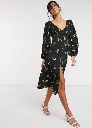 Роскошное соблазнительное платье на пуговках asos luxe, чёрный в цветы!