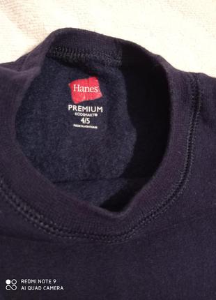 Бавовняний утеплений з начосом hanes premium темно-синій пуловер кофта бавовна2 фото