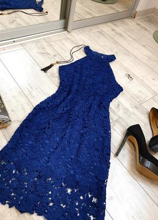 Платье по фигуре, крупное кружево,синего цвета8 фото