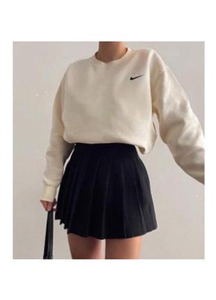 Женский oversize свитшот nike с логотипом на груди найк кофта на флисе размер оверсайз цвет бежевый