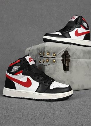 Nike air jordan 1 высокие белые с чёрным и красным7 фото