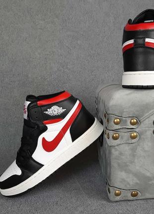 Nike air jordan 1 высокие белые с чёрным и красным5 фото