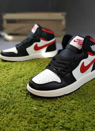 Nike air jordan 1 высокие белые с чёрным и красным3 фото