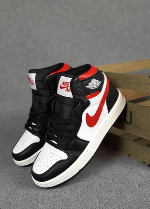 Nike air jordan 1 высокие белые с чёрным и красным9 фото