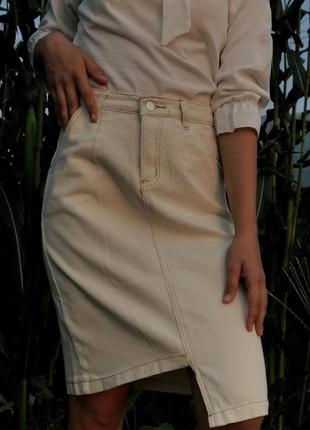 Шикарная белая джинсовая юбка, размер: s2 фото