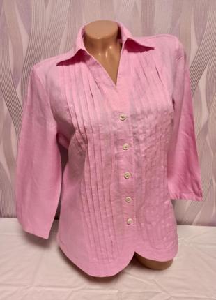 Натуральная нежно-розовая рубашка, 100% лен, есть нюанс р. 38/m, от highmoor