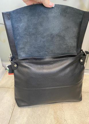 Сумка кожаная мягкая сумка шкіряна чорна італійська сумка чорна7 фото
