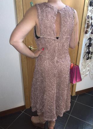 Бежевое платье вечерне платье пудровое платье миди платье с пайетками5 фото