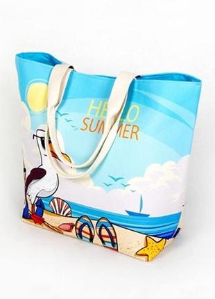 Женская интересная пляжная сумка голубого цвета legs l 107 bag bird2 фото