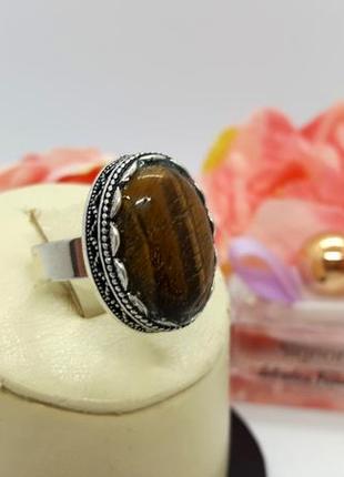🐯🌹 кольцо безразмерное натуральный камень тигровый глаз5 фото