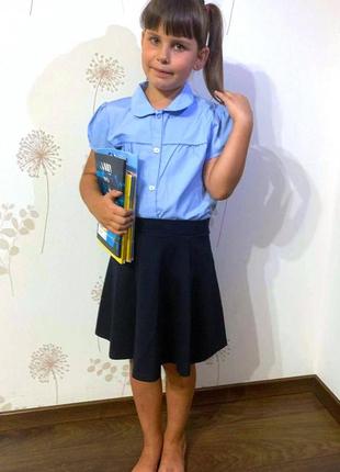 Юбка школьная синяя george клеш-трапеция - для девочки 6-9 лет3 фото