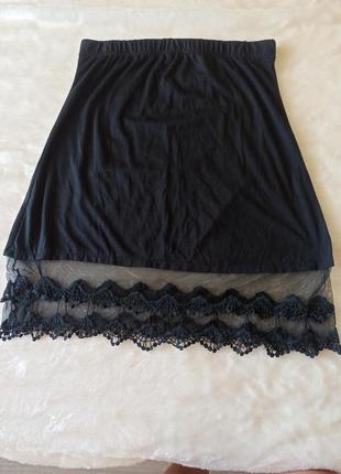 Чёрная юбка с кружевом, размер m.