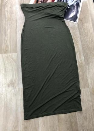 Бандажное удлинённое платье хаки размер m5 фото