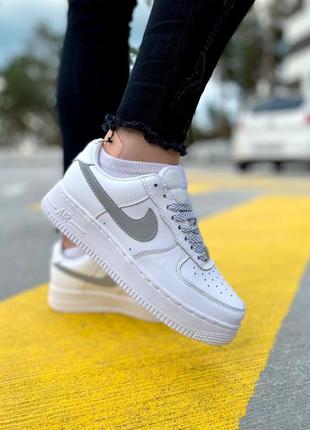 Nike air force 1 low reflective женские кроссовки найк кеды рефлективные6 фото