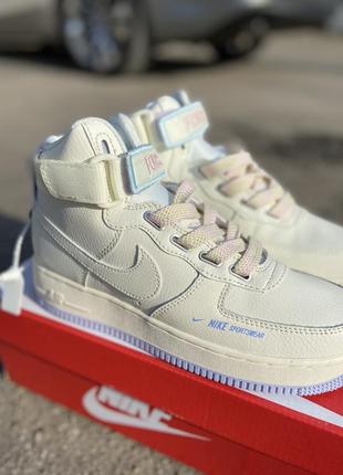 Air force 1 high beige violet кроссовки найк женские высокие форсы аир форс кеды обувь9 фото