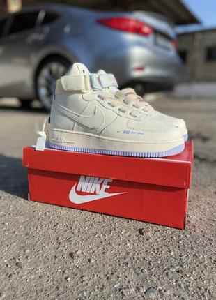 Air force 1 high beige violet кроссовки найк женские высокие форсы аир форс кеды обувь7 фото