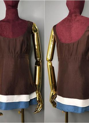Normaluisa шёлковый топ итальянская майка блуза безрукавка коричневая туника шёлк5 фото