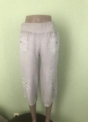 Лён бежевые бриджи капри  короткие штаны из натурального льна италия2 фото