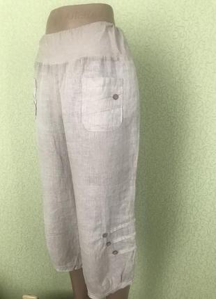 Лён бежевые бриджи капри  короткие штаны из натурального льна италия4 фото
