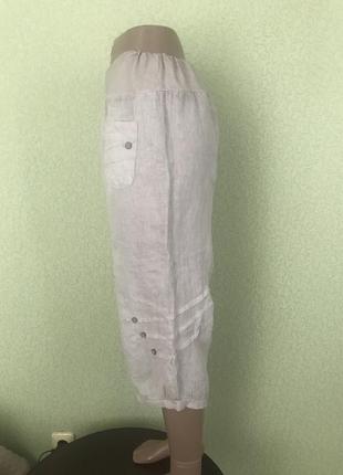 Лён бежевые бриджи капри  короткие штаны из натурального льна италия5 фото