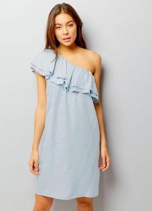 Нове плаття на одне плече з воланами / 100% ліоцелл / голубое джинсовое платье2 фото