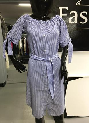 Котонова повітряна сукня міді, в принт смужка2 фото