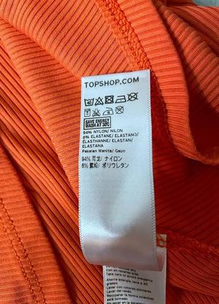 Яркое короткое оранжевое мини платье в рубчик с запахом topshop4 фото