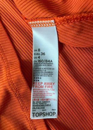 Яркое короткое оранжевое мини платье в рубчик с запахом topshop5 фото