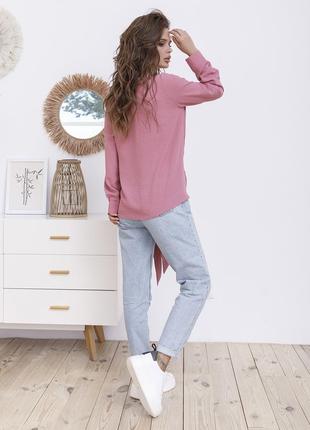 Асимметричная блуза с завязкой бант на запах синий, розовый, хаки3 фото
