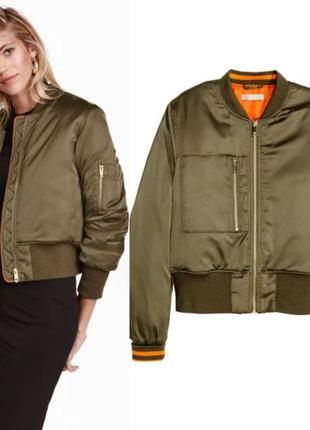 Бомбер теплый атласный h&m хаки