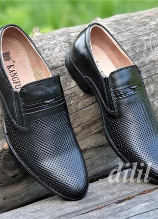 Мужские туфли летние кожаные черные - чоловічі туфлі літні шкіряні чорні5 фото